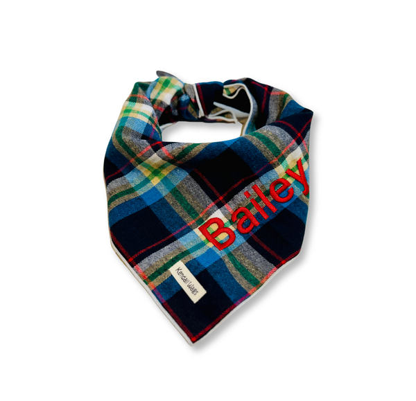 The Archer Tartan Plaid Flannel Dog Bandana - Blue