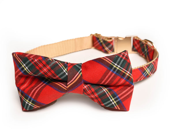 The Holiday Tartan Red Collar with removable bow